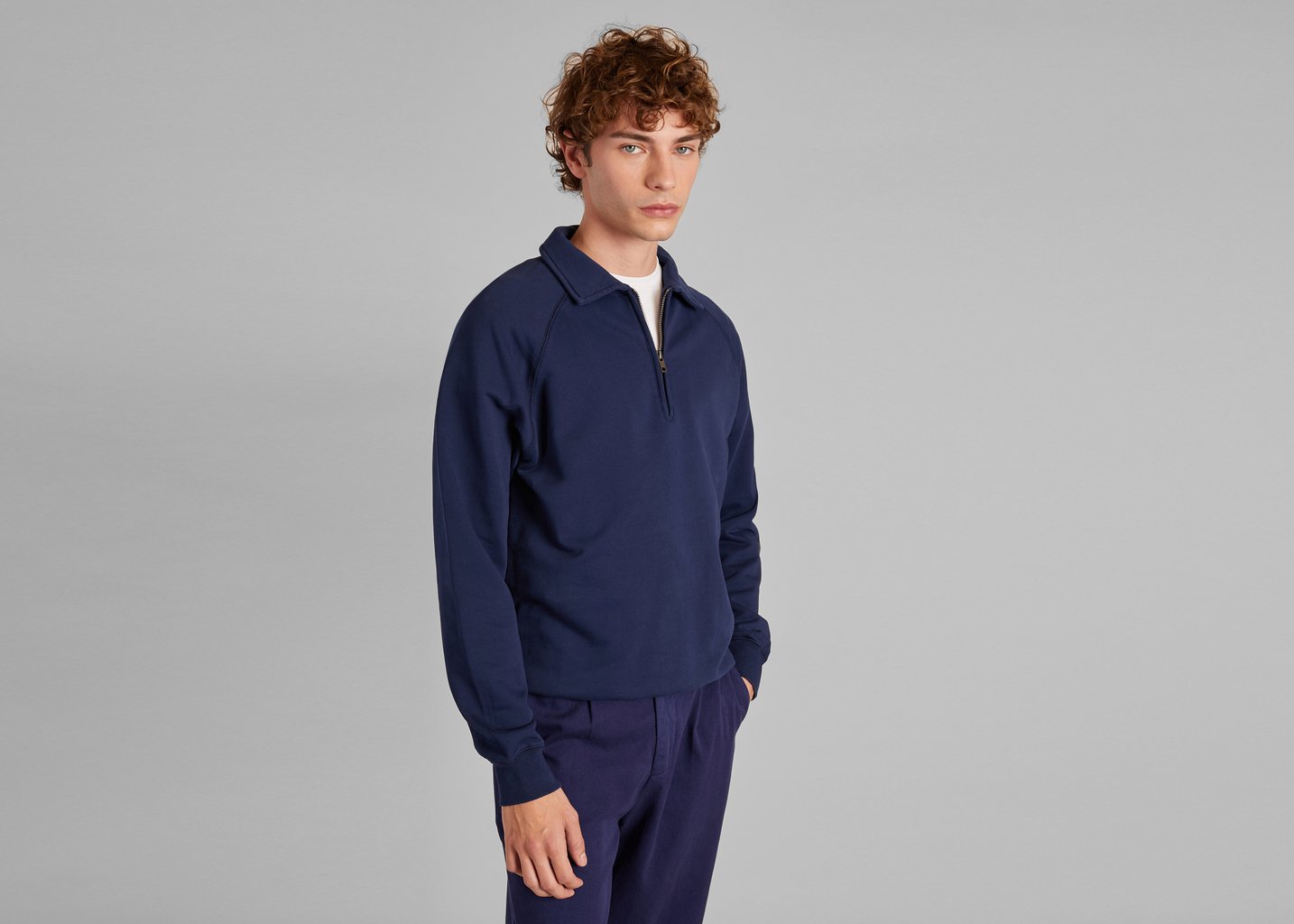 l'exception Polo zippé en coton bio Bleu Pétrole L'Exception Paris