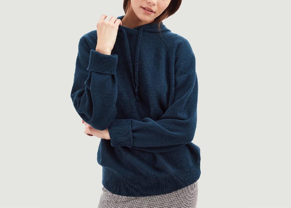 l'exception Pull à Capuche en Cachemire Bleu Tricot