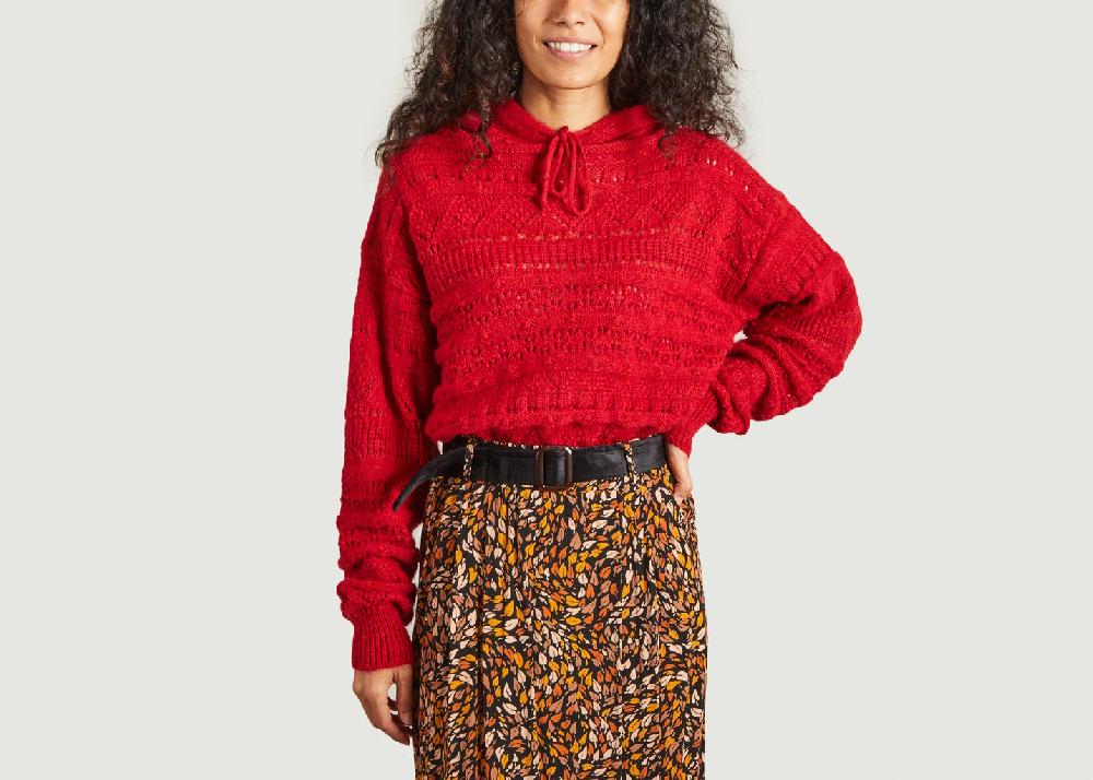 l'exception Pull ajouré à capuche Pertinent Framboise La Petite Française