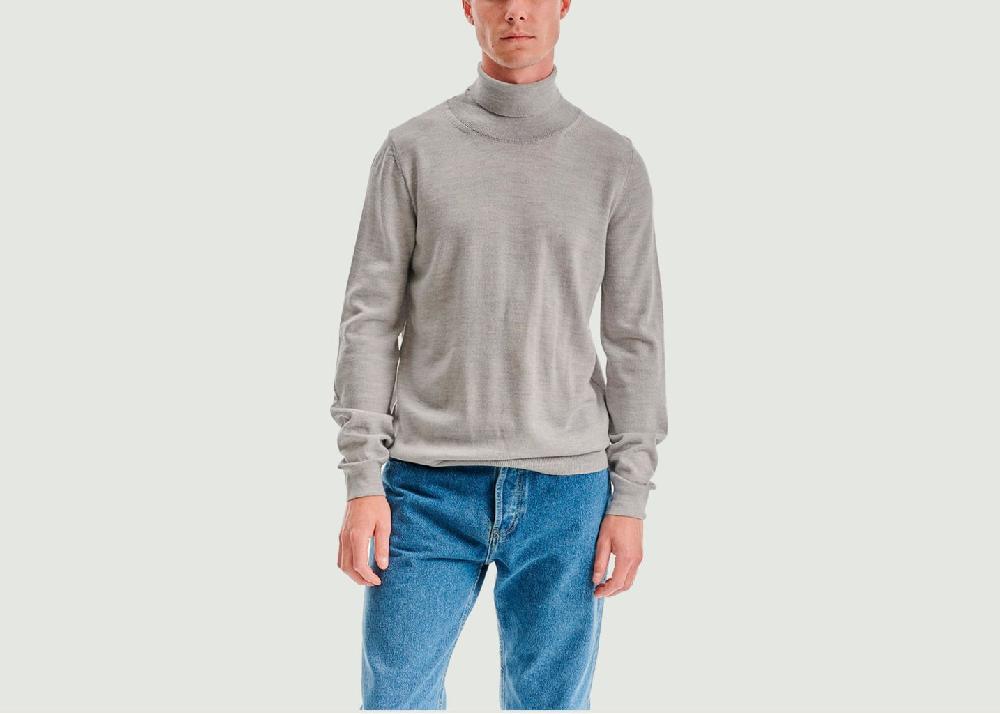 L'exception Pull Ajusté Col Roulé En Laine Mérinos Bergen Gris Léger Noyoco
