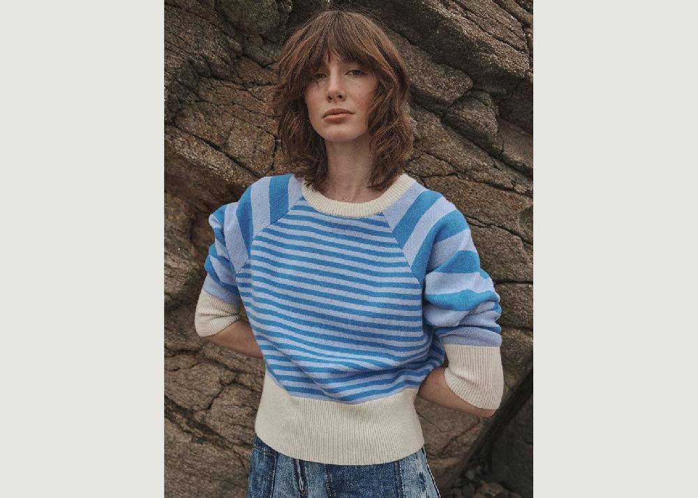 L'exception Pull Caroline Bleu Lafrançaise Mailles In France