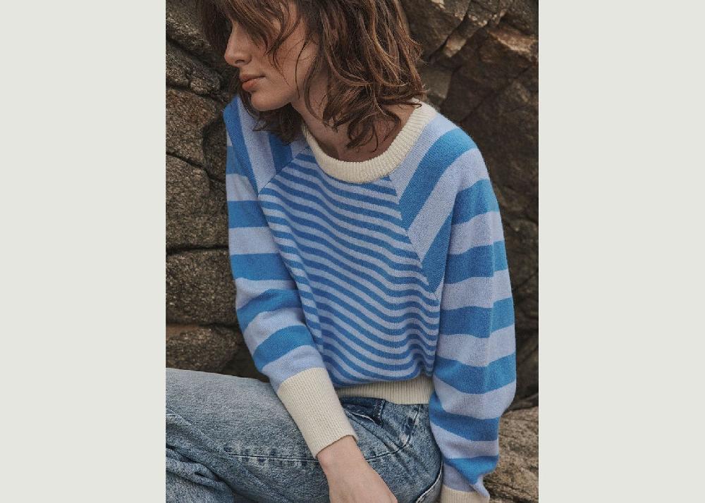 L'exception Pull Caroline Bleu Lafrançaise Mailles In France