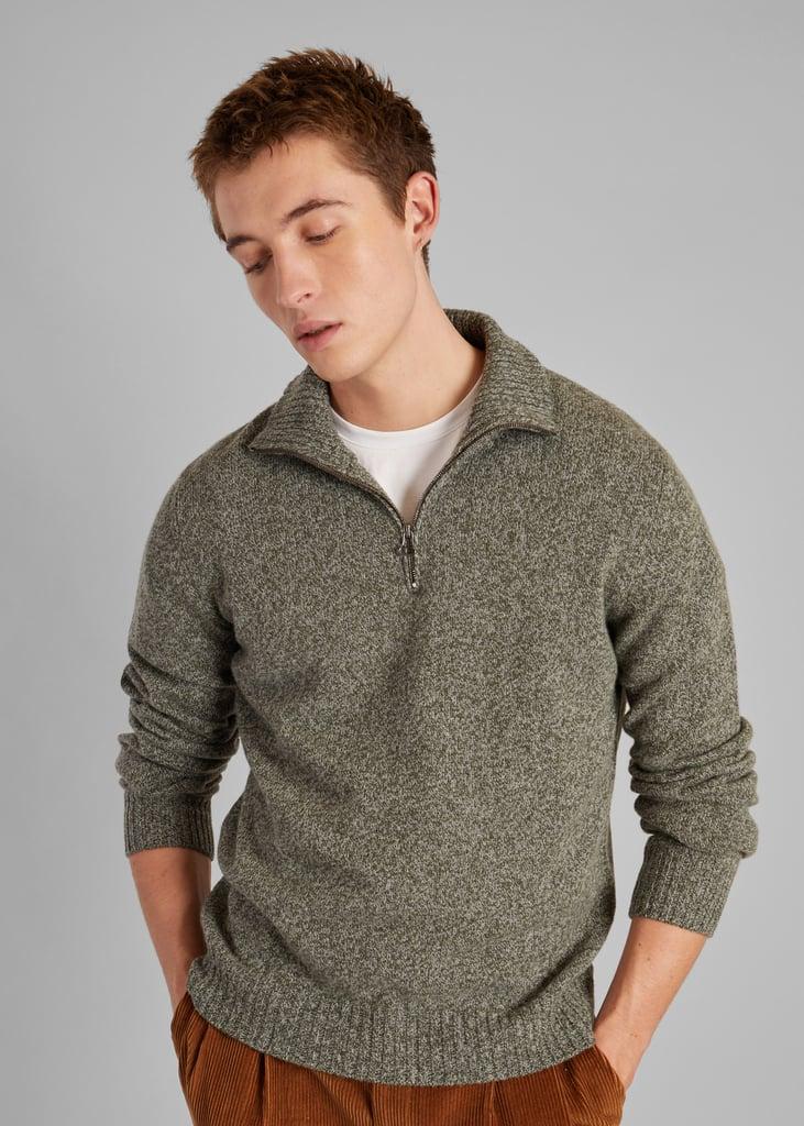 l'exception Pull col camionneur en laine recyclée Khaki L'Exception Paris