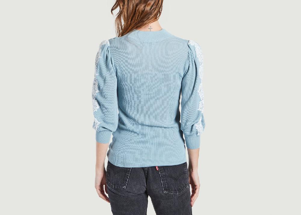 L'exception Pull Col Cheminée Avec Dentelle Bleu Clair See By Chloé