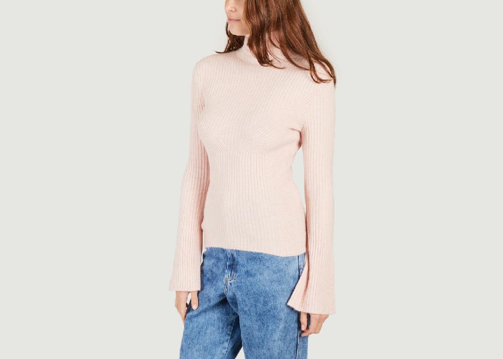 L'exception Pull Col Montant En Maille Stretch Mandana Rose Pâle Maje