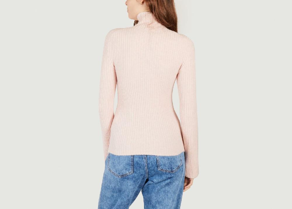 L'exception Pull Col Montant En Maille Stretch Mandana Rose Pâle Maje