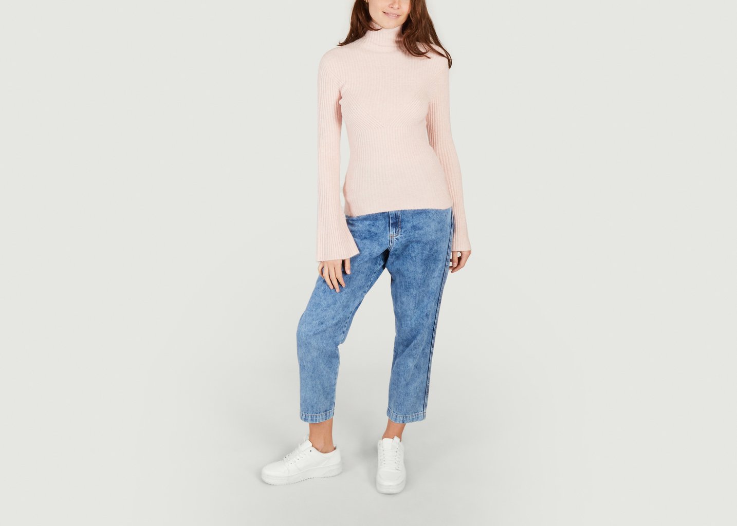 L'exception Pull Col Montant En Maille Stretch Mandana Rose Pâle Maje