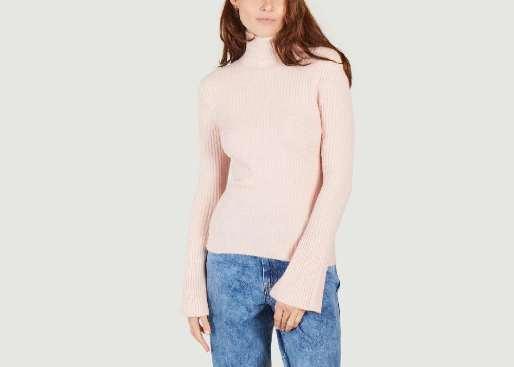 l'exception Pull col montant en maille stretch Mandana Rose Pâle Maje