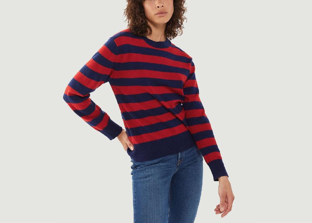 l'exception Pull Col Rond à Rayures Bleu Marine Tricot