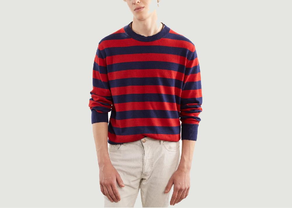 l'exception Pull col rond à rayures Bleu Marine Tricot