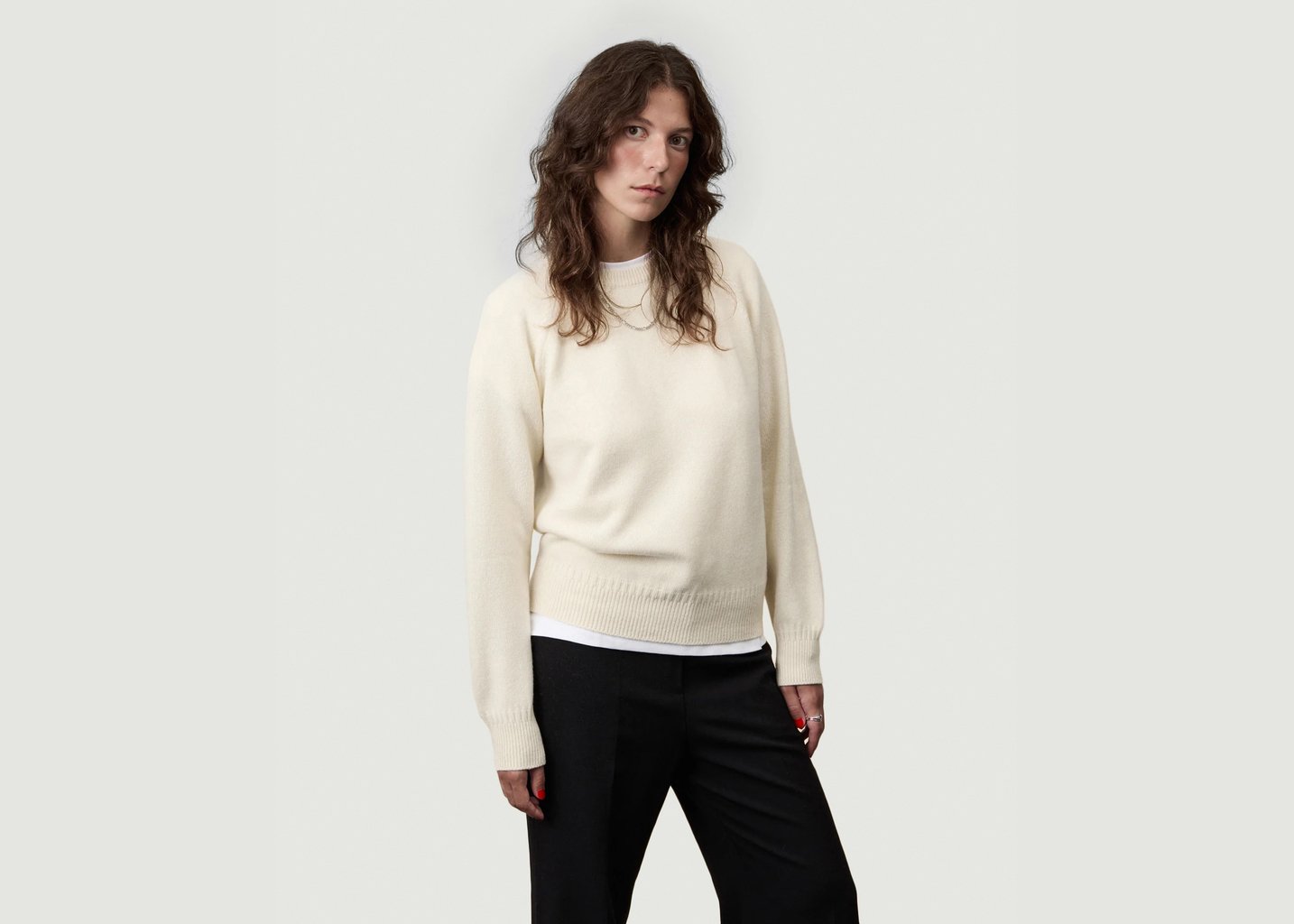 l'exception Pull col rond en cachemire Blanc Tricot