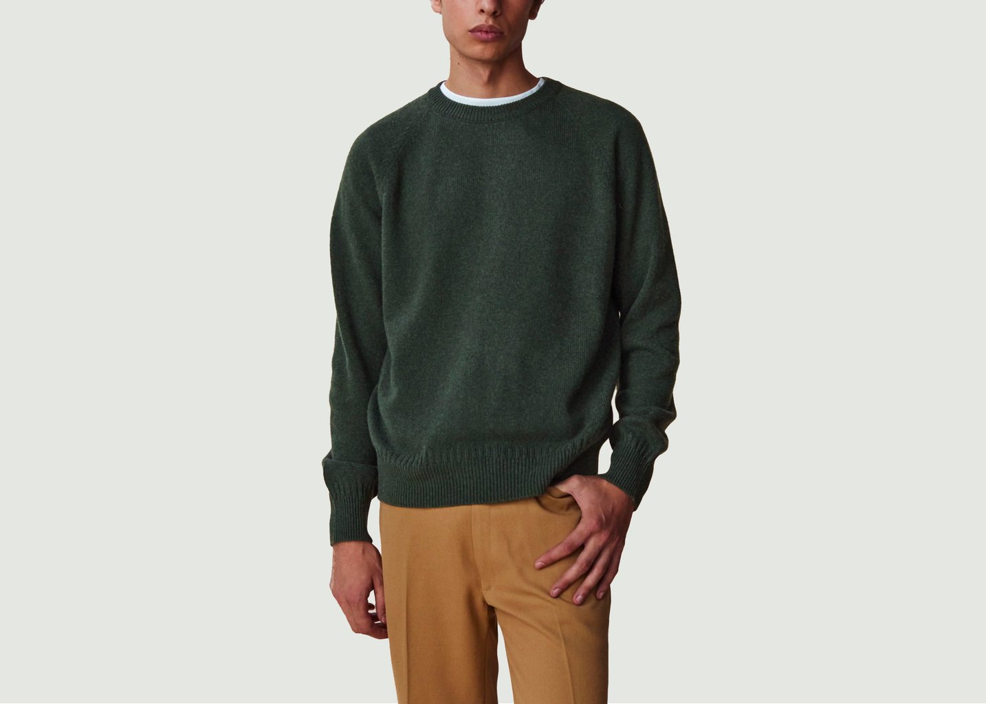 L'exception Pull Col Rond En Cachemire Khaki Tricot