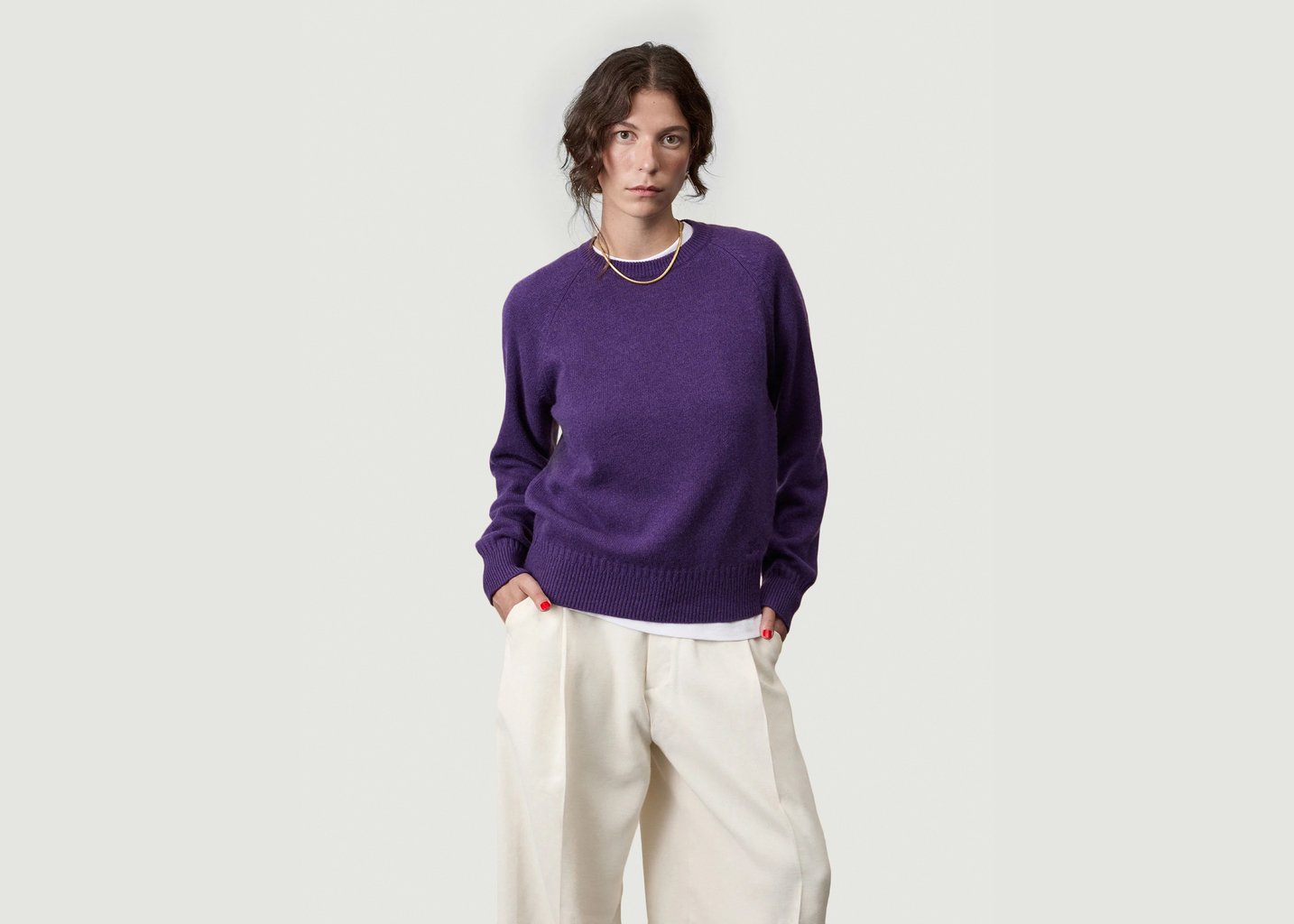 l'exception Pull col rond en cachemireX Léo Walk Violet Tricot
