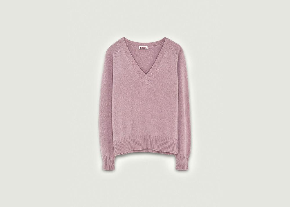l'exception Pull Col V en cachemire Rose Pâle Tricot