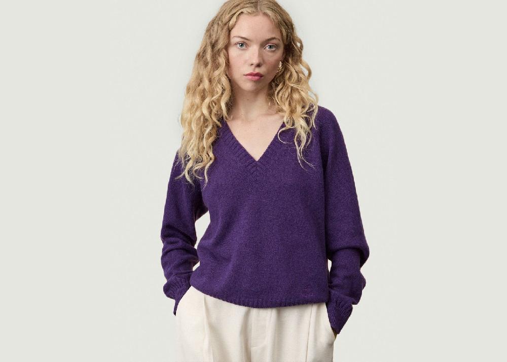 L'exception Pull Col V Tricot X Léo Walk Violet Tricot