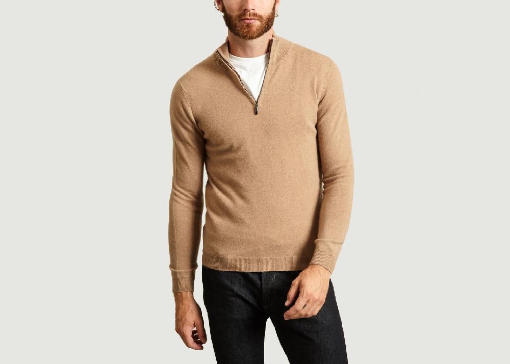 l'exception Pull Col Zippé Cachemire Blaise Camel Maison Montagut