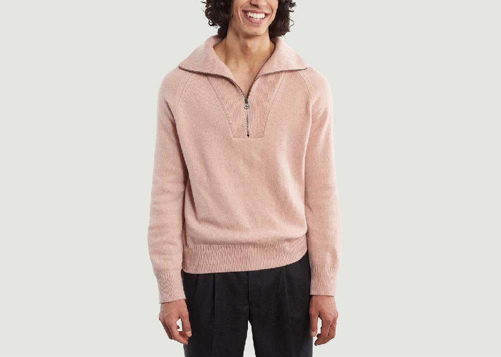 l'exception Pull col zippé en cachemire Rose Tricot