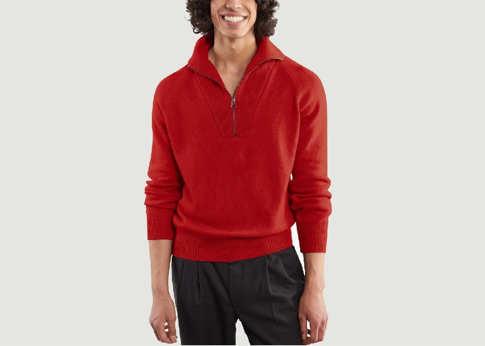 l'exception Pull col zippé en cachemire Rouge Tricot