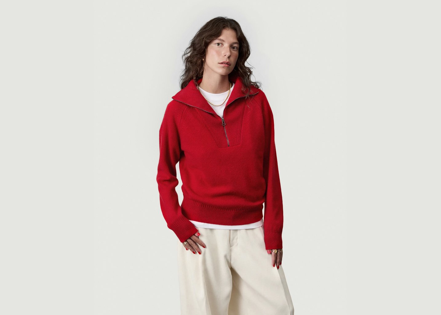 l'exception Pull col zippé en Cachemire Rouge Tricot
