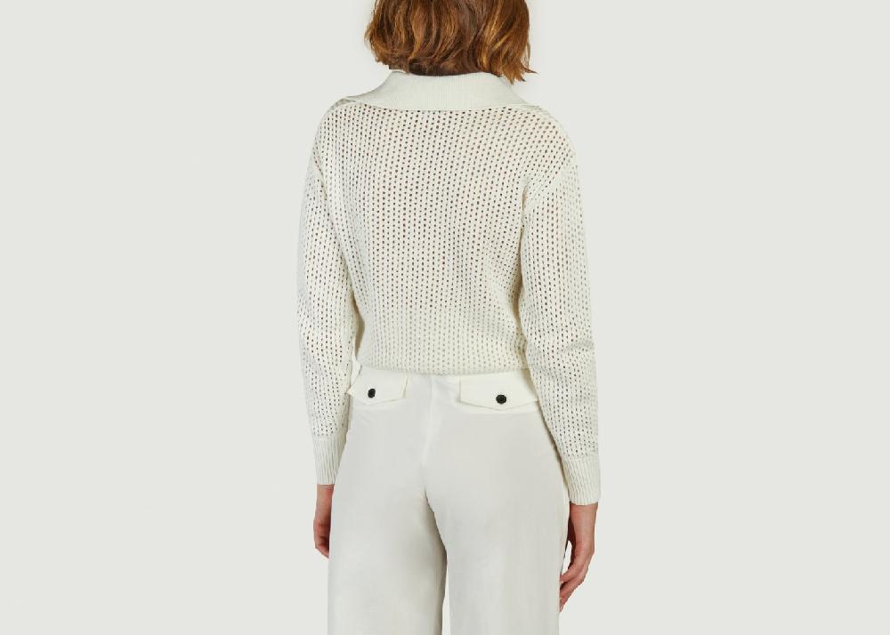 L'exception Pull En Coton Ajouré Col Polo Pabloni Blanc Suncoo