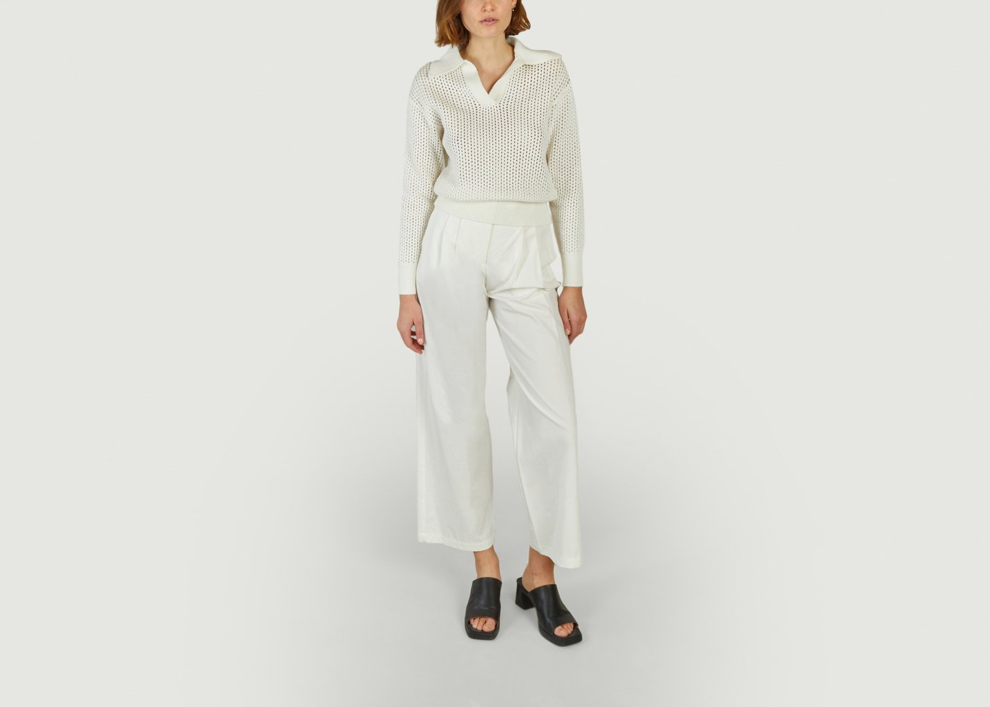 L'exception Pull En Coton Ajouré Col Polo Pabloni Blanc Suncoo