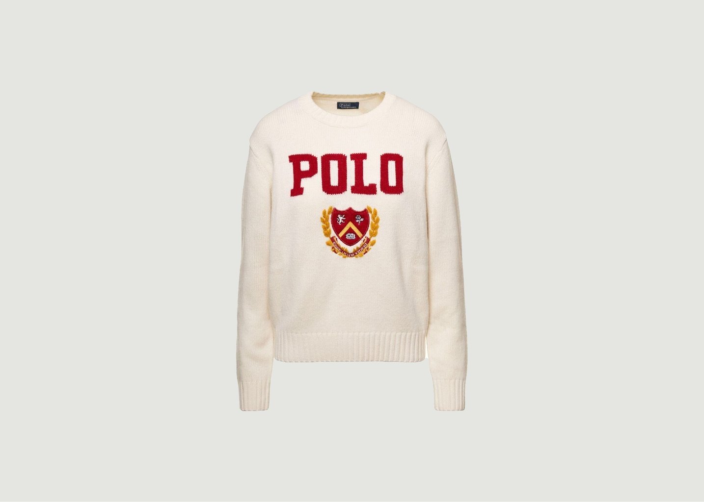 l'exception Pull en laine à écusson Crème Polo Ralph Lauren