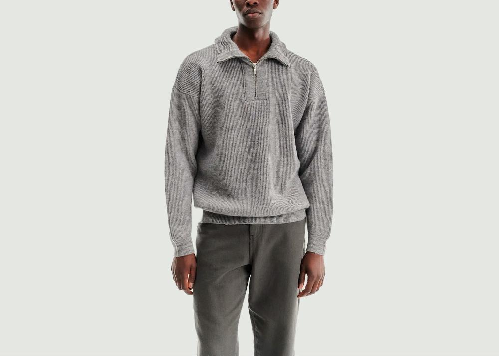 L'exception Pull En Laine Bio Col Camionneur Jasper Gris Noyoco