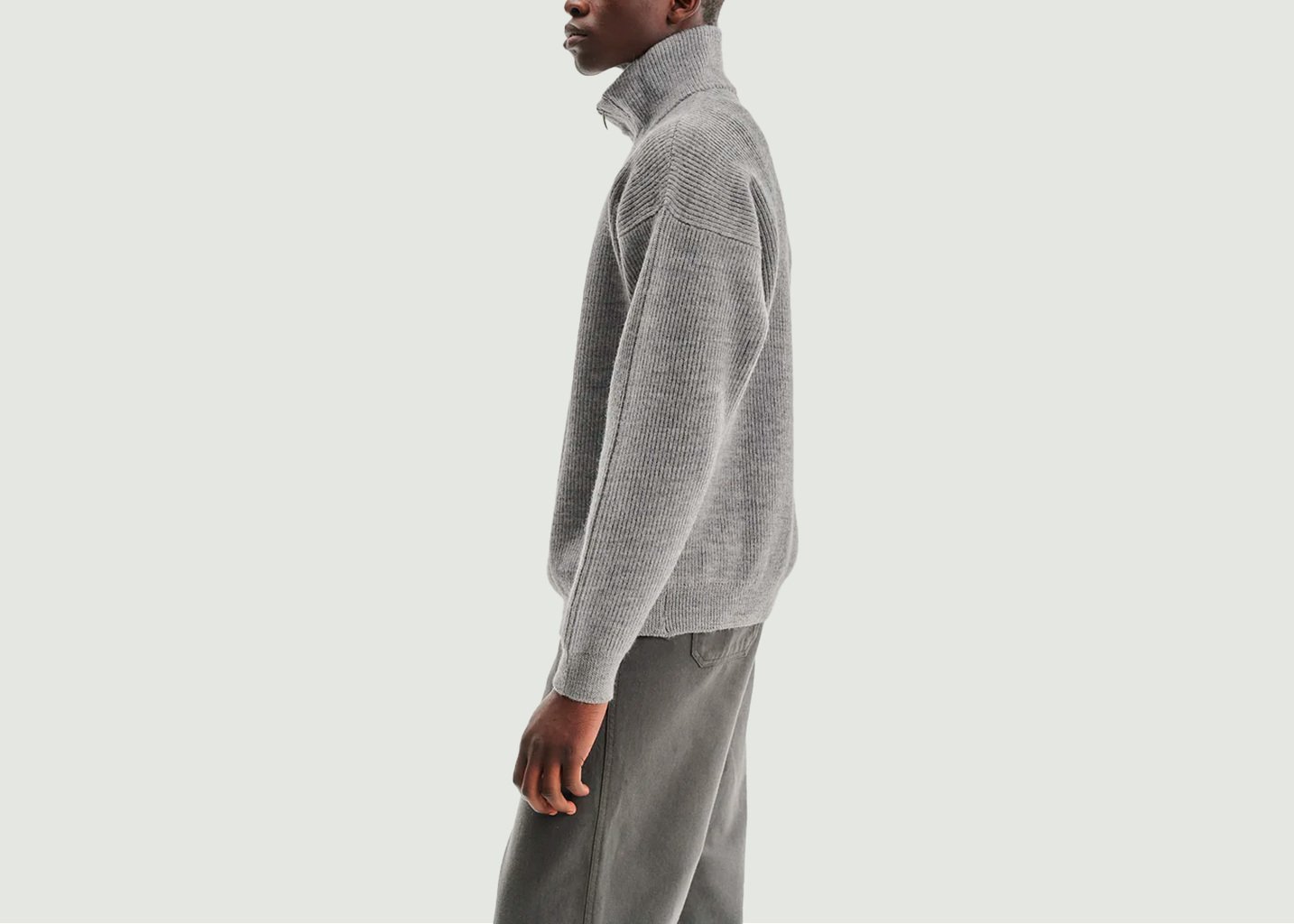 L'exception Pull En Laine Bio Col Camionneur Jasper Gris Noyoco