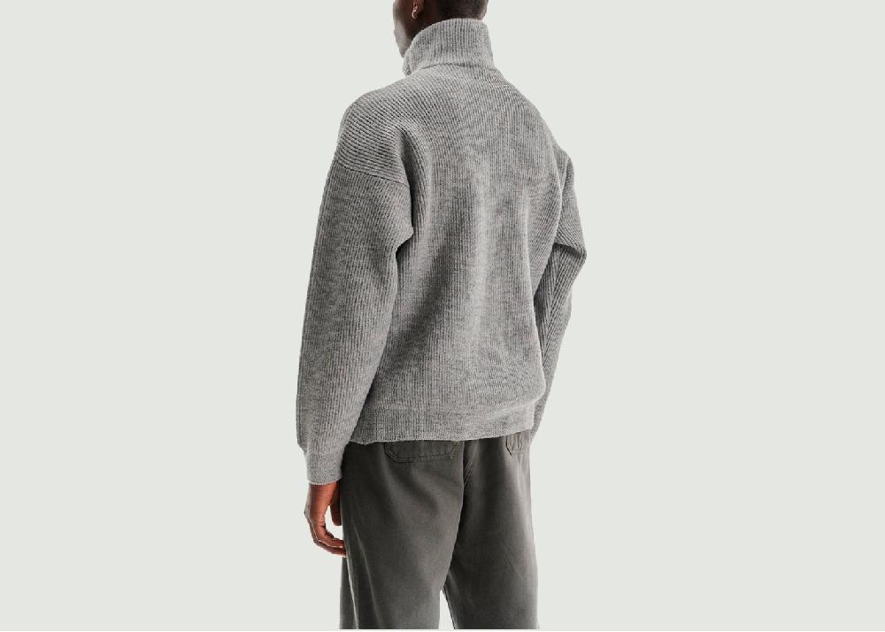 L'exception Pull En Laine Bio Col Camionneur Jasper Gris Noyoco