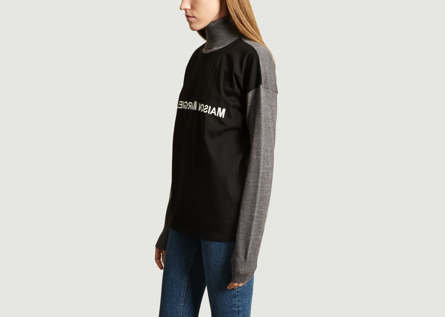 L'exception Pull Logo Col Roulé Bi Matière Gris MM6 Maison Margiela