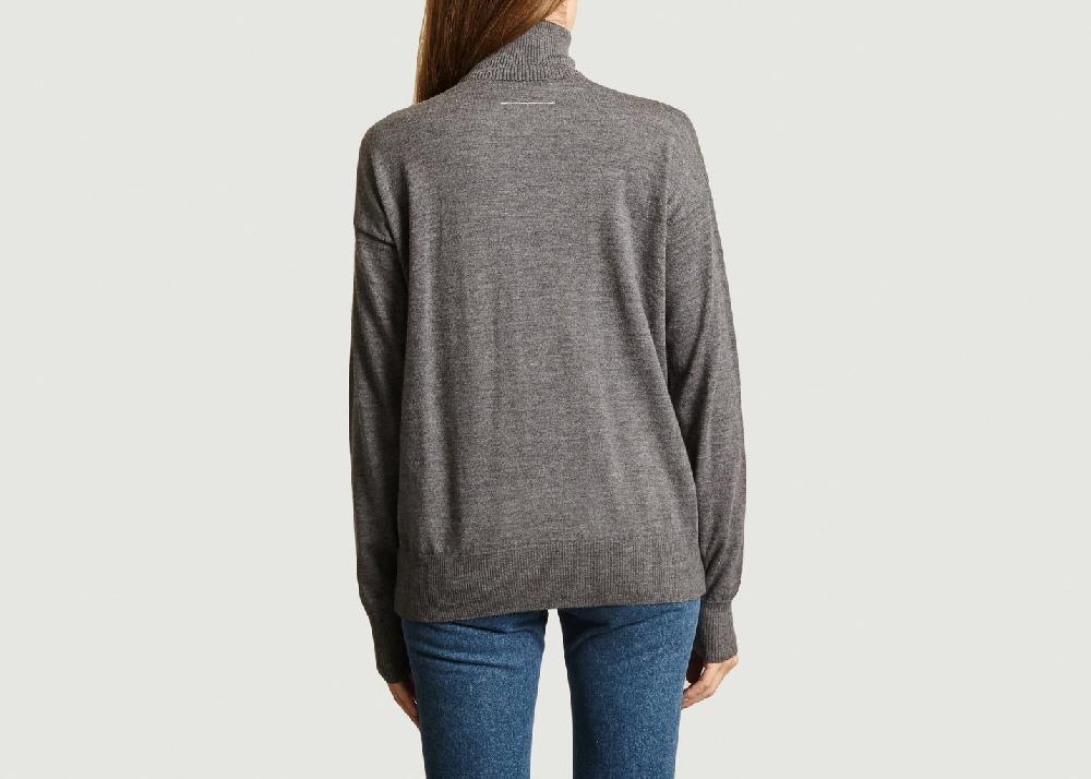 L'exception Pull Logo Col Roulé Bi Matière Gris MM6 Maison Margiela