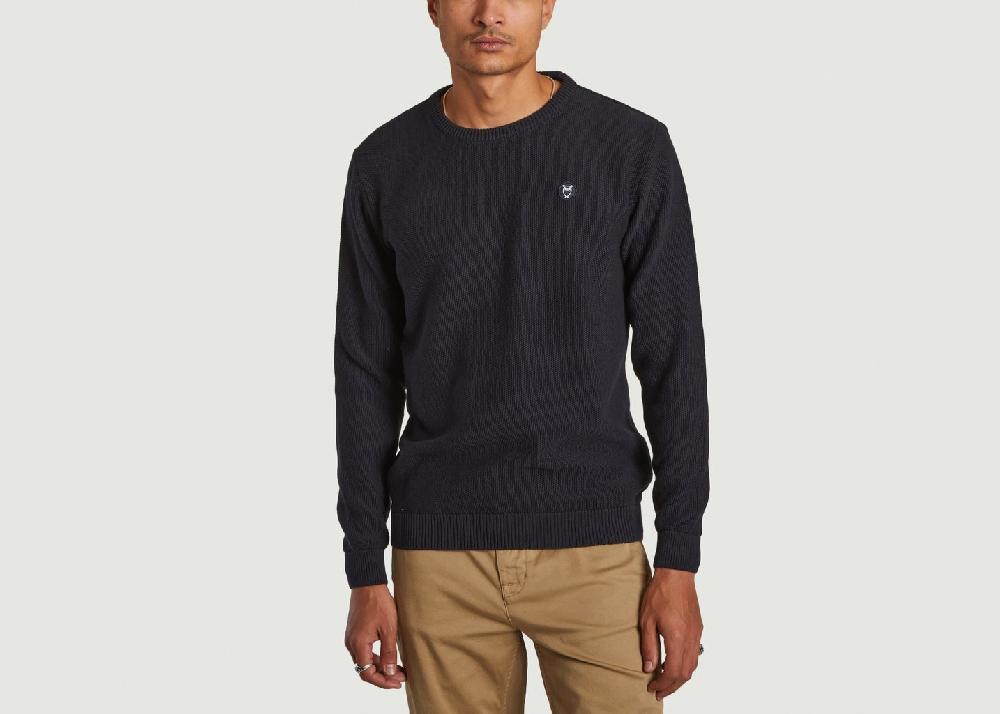 l'exception Pull Piqué Badge Bleu Marine Knowledge Cotton Apparel