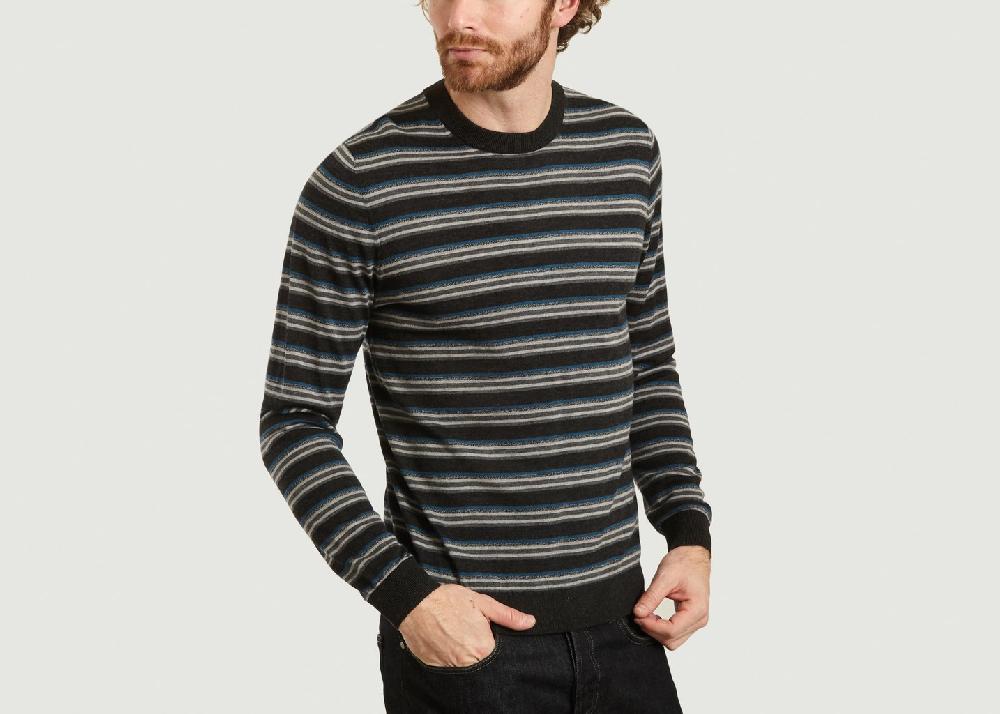 L'exception Pull Rayé En Laine Mérinos Anthracite PS By PAUL SMITH