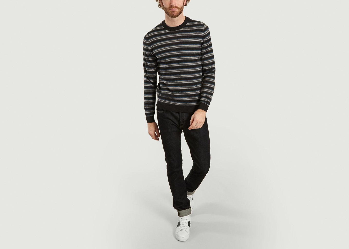 L'exception Pull Rayé En Laine Mérinos Anthracite PS By PAUL SMITH