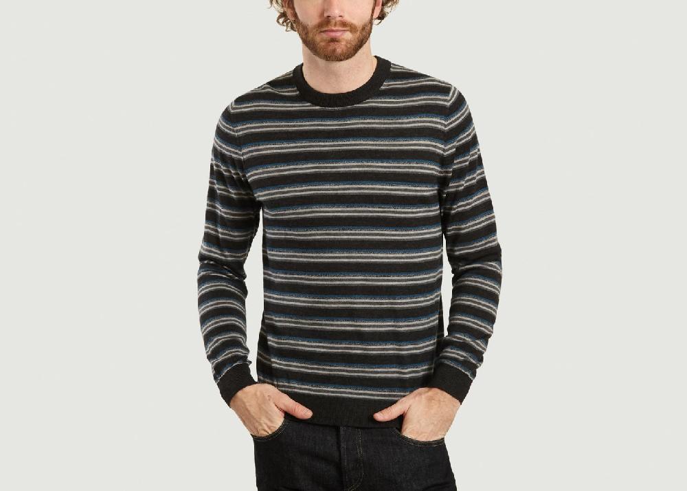 l'exception Pull Rayé En Laine Mérinos Anthracite PS by PAUL SMITH