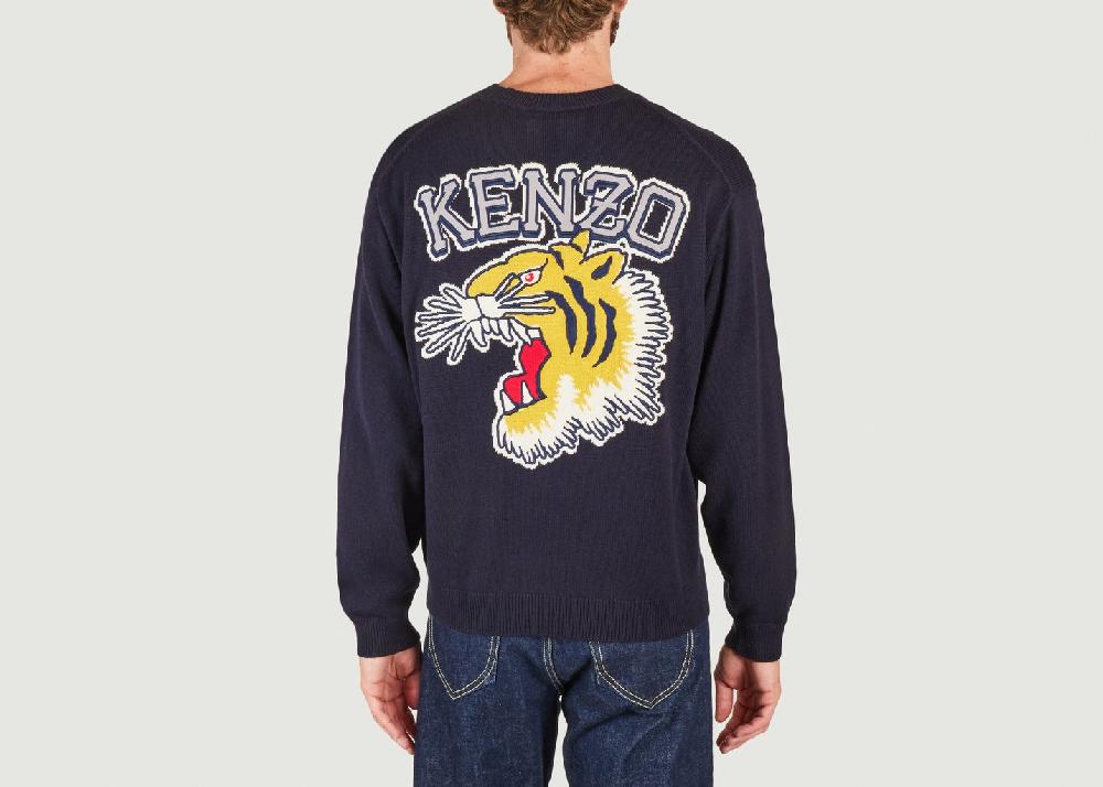 L'exception Pull Siglé En Laine Et Coton Tiger Varsity Bleu Marine Kenzo