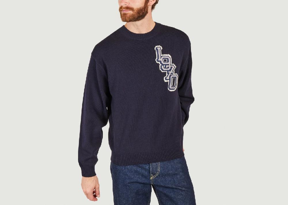 l'exception Pull siglé en laine et coton Tiger Varsity Bleu Marine Kenzo