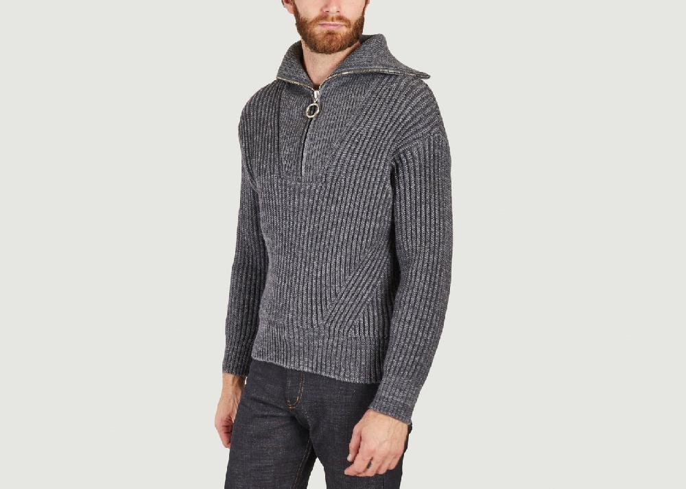 L'exception Pull Zip Collar Ribbed Anthracite AMI Paris