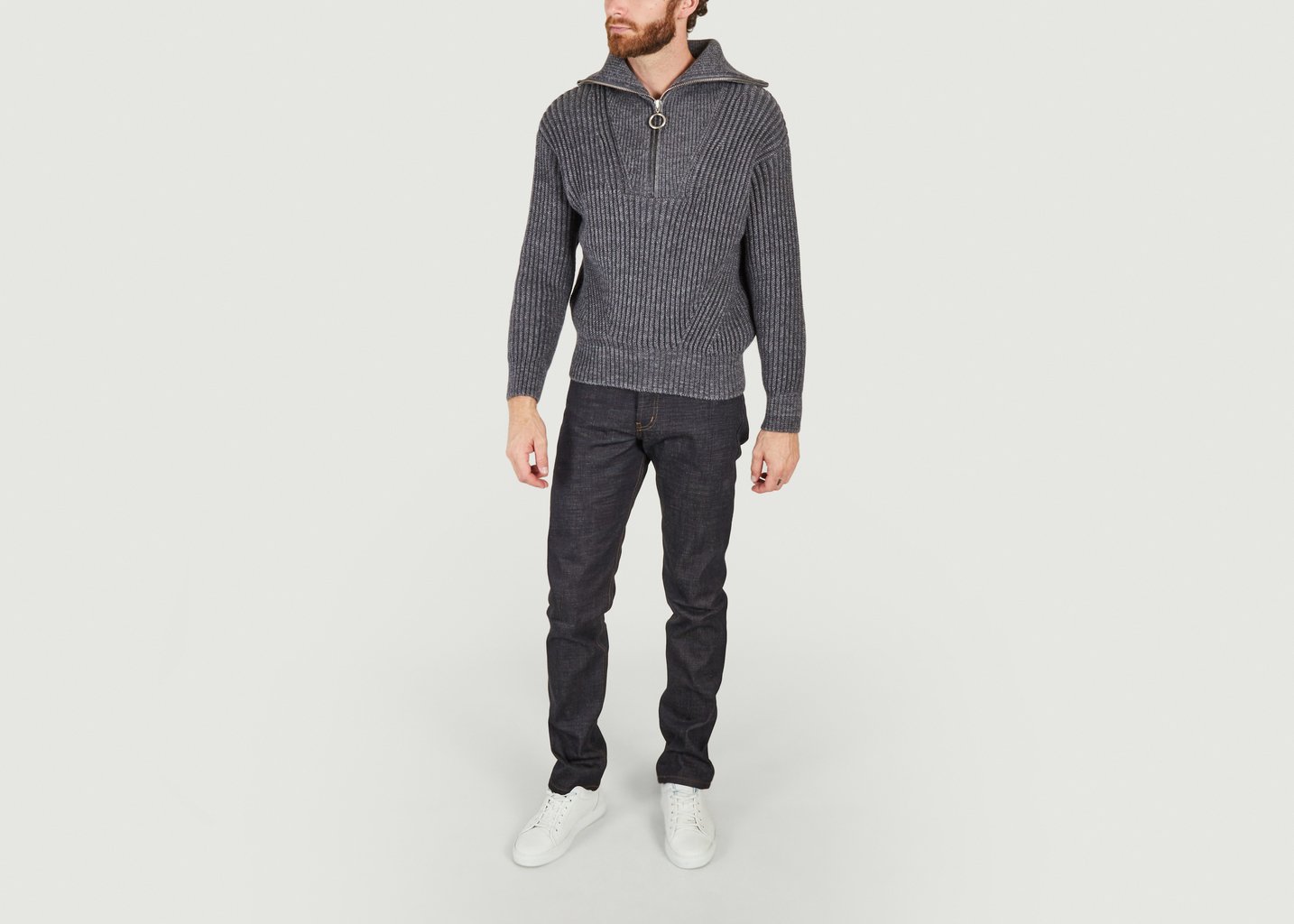 L'exception Pull Zip Collar Ribbed Anthracite AMI Paris