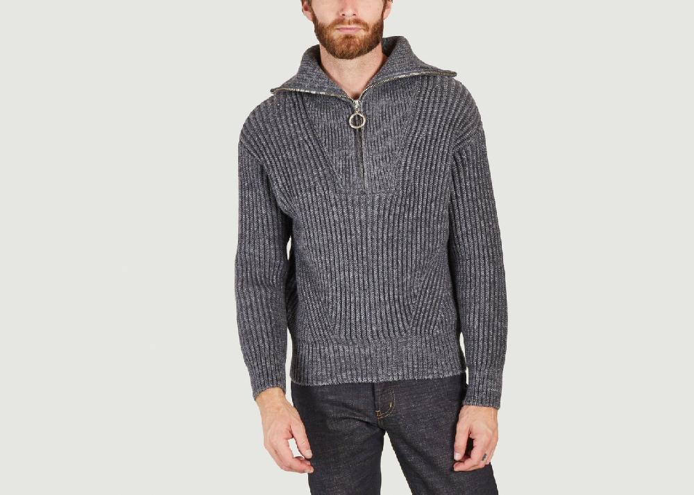 l'exception Pull zip Collar Ribbed Anthracite AMI Paris