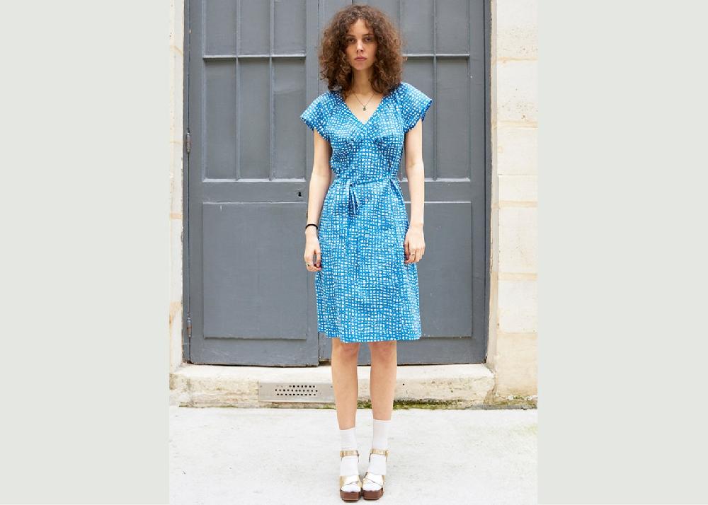 l'exception Rebecca Robe Imprimée Seersucker Bleu Clair Erotokritos