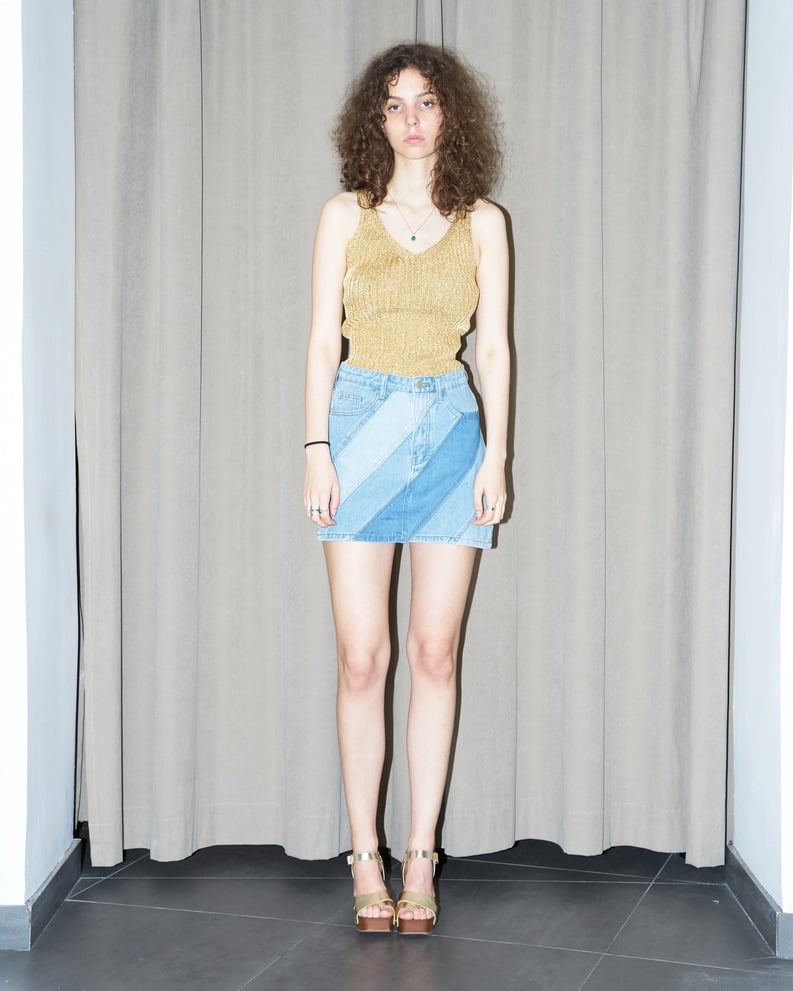 L'exception Rita Patchwork Mini Jupe En Jean Denim Erotokritos