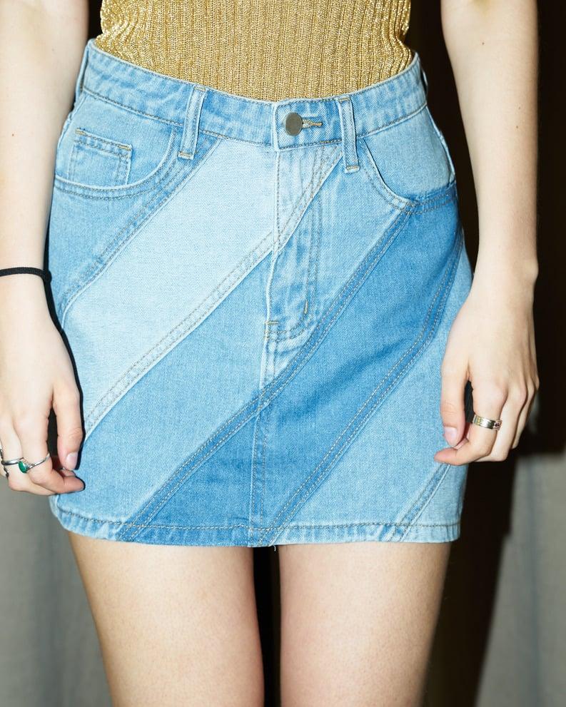 L'exception Rita Patchwork Mini Jupe En Jean Denim Erotokritos