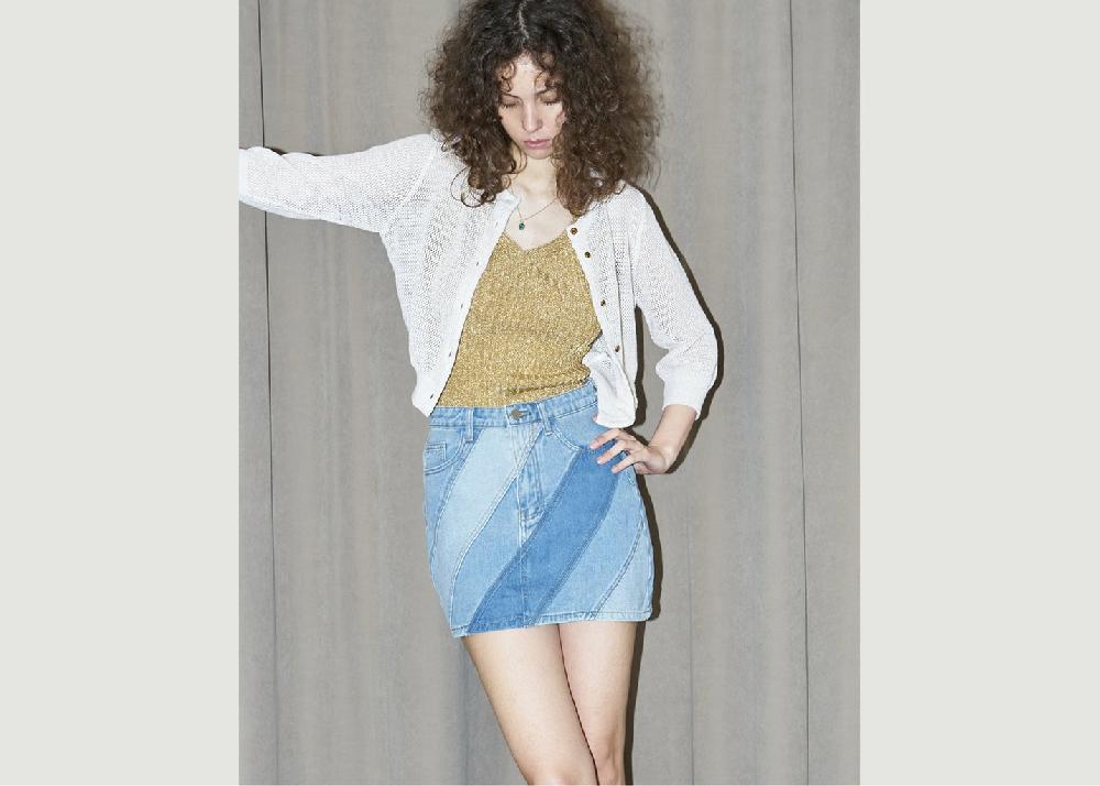 l'exception Rita Patchwork Mini jupe en jean Denim Erotokritos