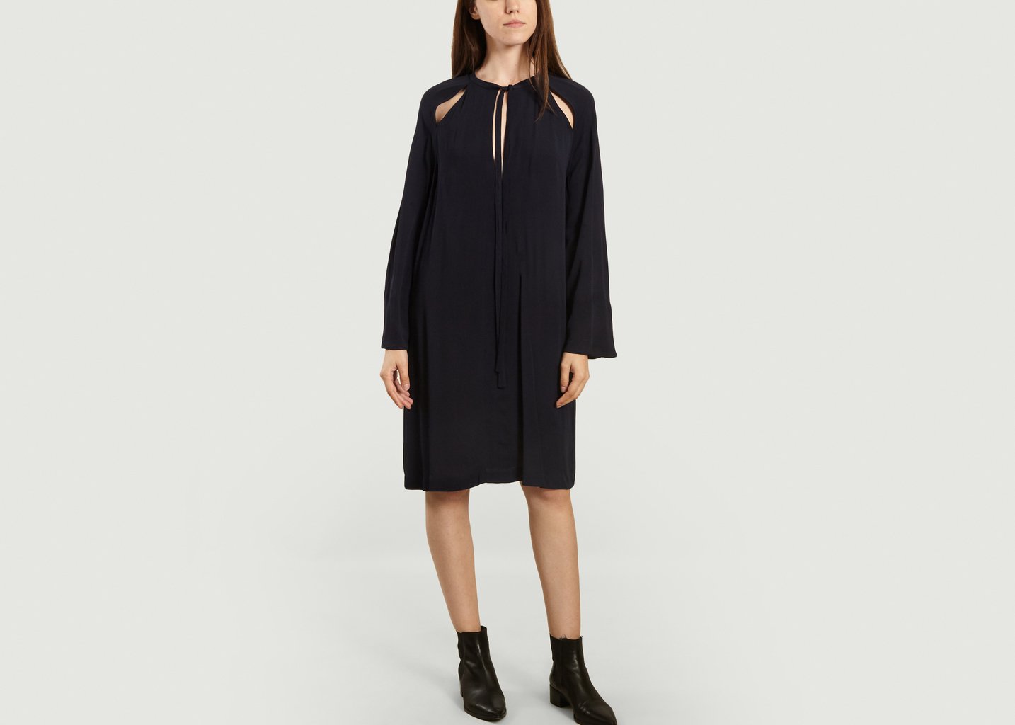 L'exception Robe Ajourée Manches Longues Galactia Bleu Marine By Malene Birger