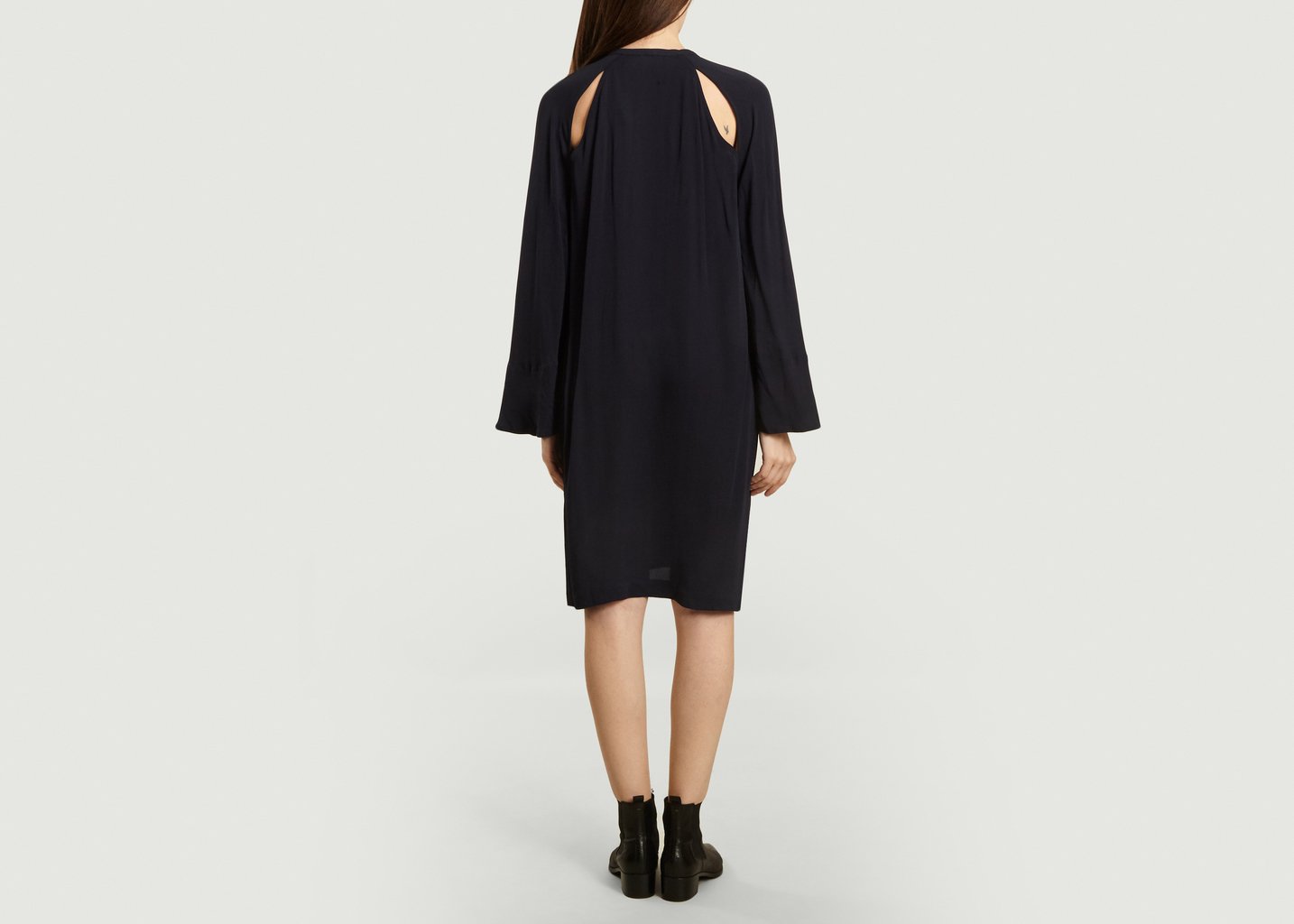 L'exception Robe Ajourée Manches Longues Galactia Bleu Marine By Malene Birger