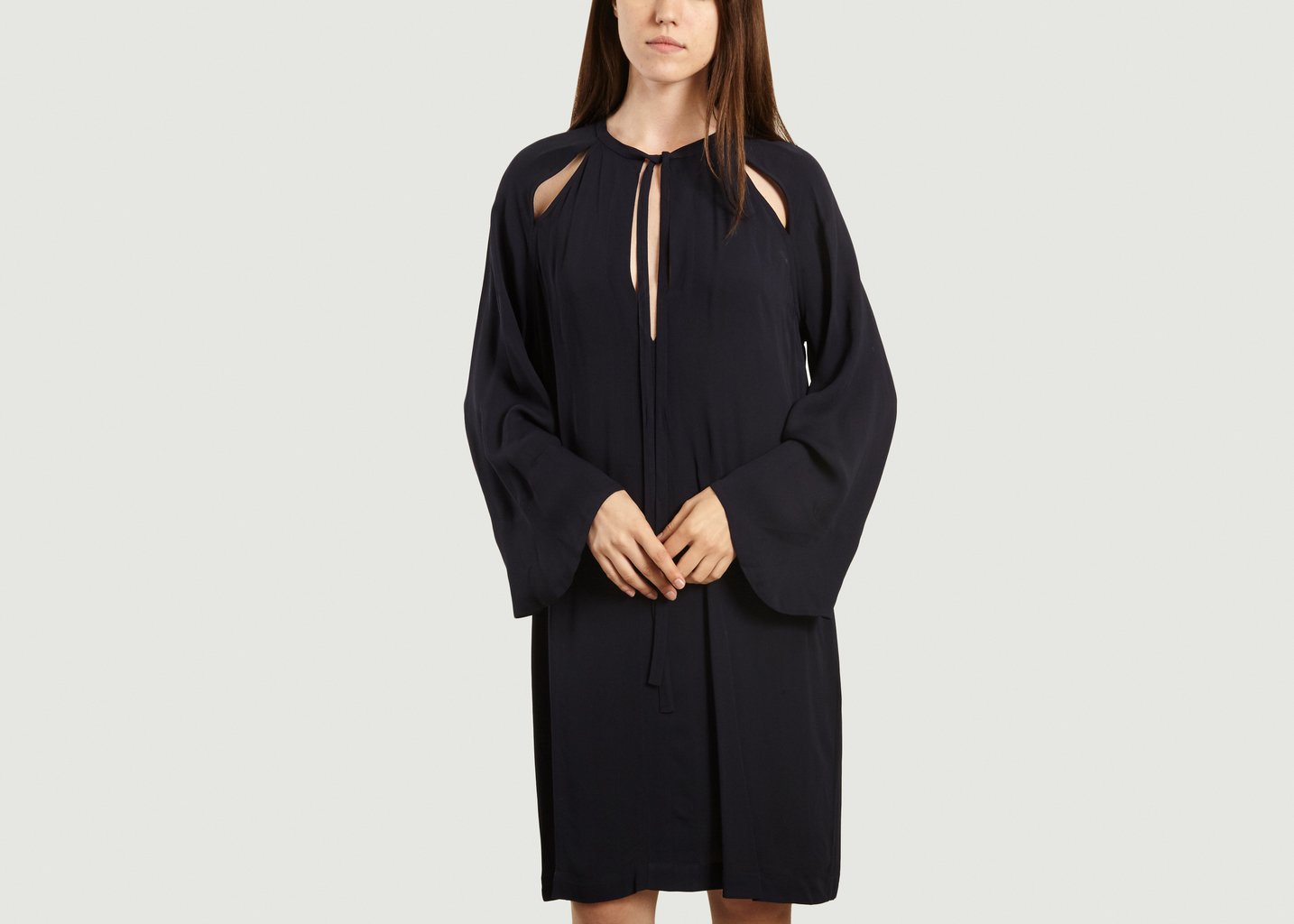 l'exception Robe ajourée manches longues Galactia Bleu Marine By Malene Birger