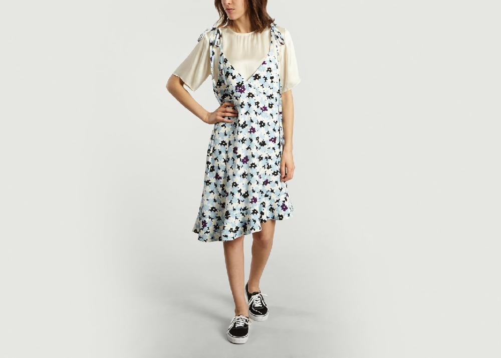 L'exception Robe Asymétrique Jackie Flowers Bleu Clair Kenzo