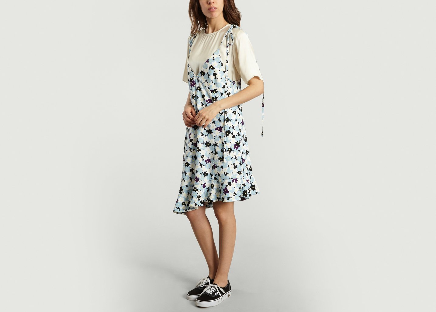 L'exception Robe Asymétrique Jackie Flowers Bleu Clair Kenzo