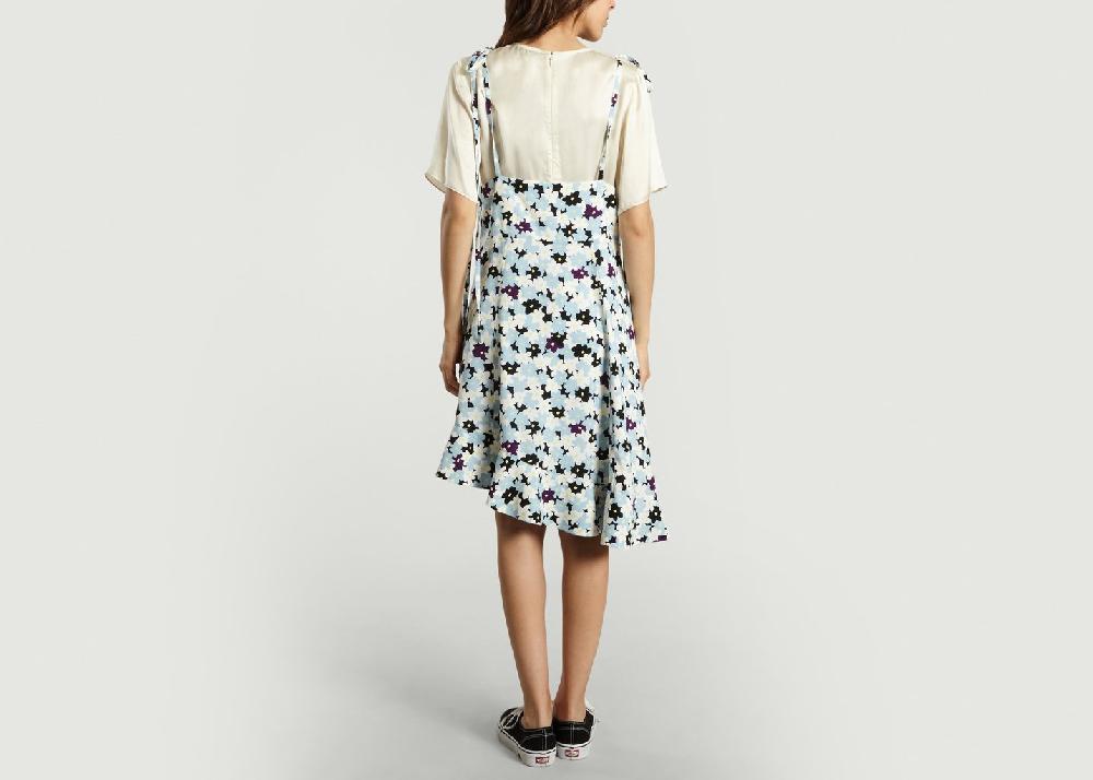 L'exception Robe Asymétrique Jackie Flowers Bleu Clair Kenzo